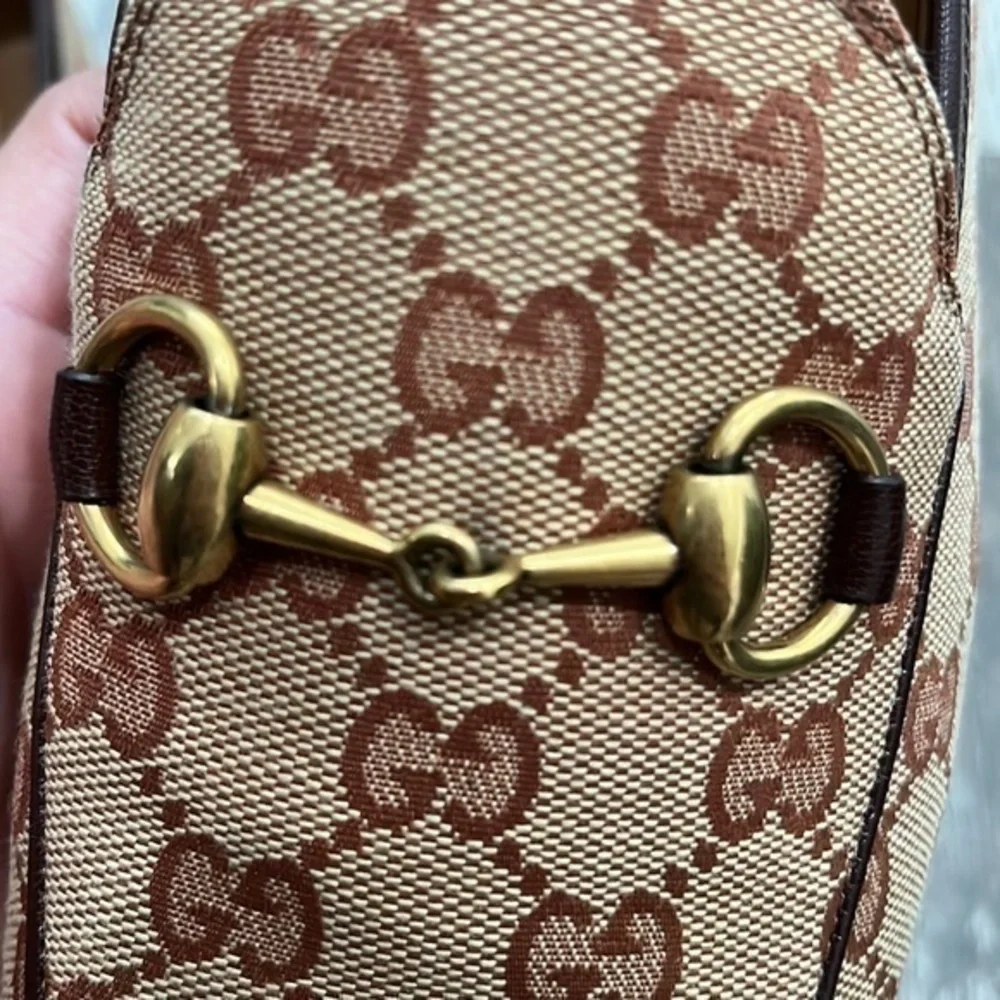 GUCCI Men’s Jordaan Brown GG Canvas Logo Horsebit Loafers Size 7 - Picture 4 of 11